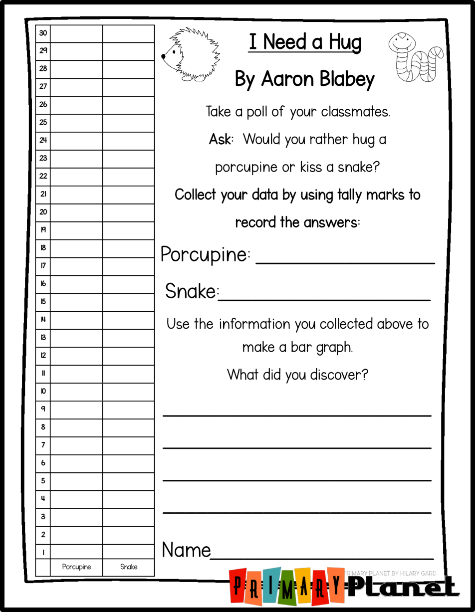 Data Collection and Graphing Activity freebie with I Need a Hug by Aaron Blabey