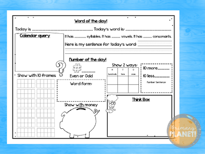 Calendar Freebie Number and Word of the Day, Calendar Board